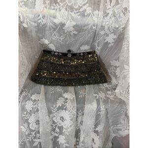 Marmi Black & Gold Beaded Sequin Evening Clutch / Crossbody – Rhinestone Frame |